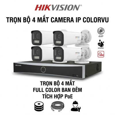 Bộ 4 camera IP PoE 4MP ColorVu - Hikvision