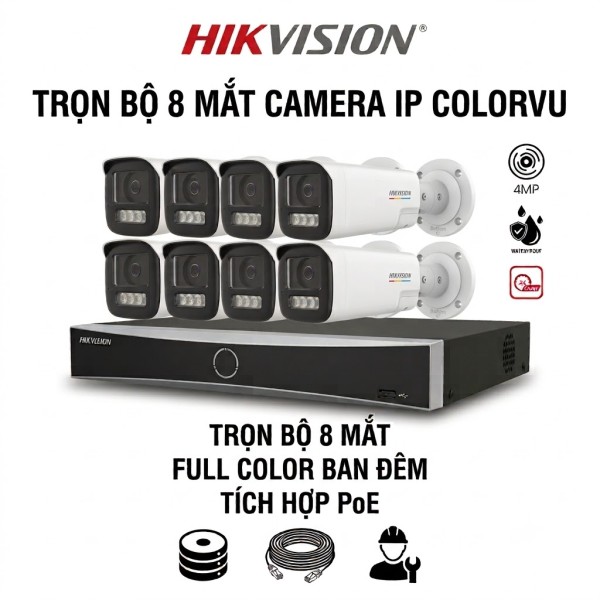 Bộ 8 camera IP PoE 4MP ColorVu - Hikvision